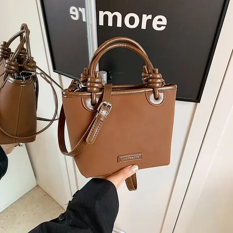 Vintage Scrub PU Leder Bucket Bag Für Damen Mit Knotengriff Mode Schulter Umhängetasche Lässige Alltagstasche