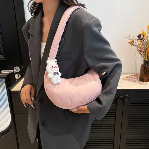 Puffy Quilted Hobo Bag Women Large Capacity Crescent Dumpling Shoulder Bag Adjustable Knot Strap Casual Crossbody Bag