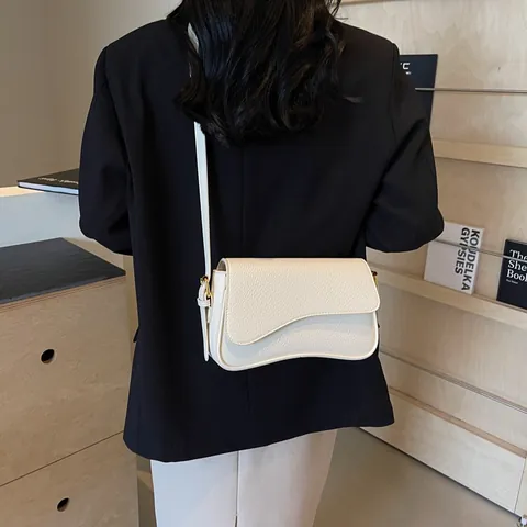Borsa a Tracolla in Pelle PU Vintage Occidentale Donna Patta a Onda Trama Litchi Piccola Borsa Quadrata Moda Pendolare Quotidiana