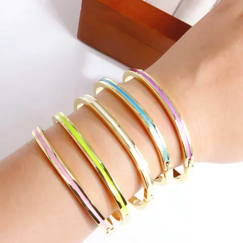 Brazalete de Cobre Esmaltado Chapado en Oro de 18K Pulsera Ovalada Geométrica Colorida Joyería de Lujo Ligera Para Mujer Regalo