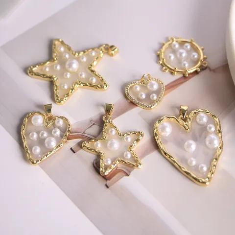 18K Gold Plated Copper Simulated Artificial Pearl Star Heart Round DIY Pendants For Jewelry Making Necklace Bracelet Women Jewelry