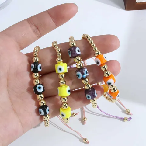 Turkish Evil Eye Braided Rope Bracelet 18K Gold Plated Copper Beads Adjustable Protection Jewelry For Women Men Gift