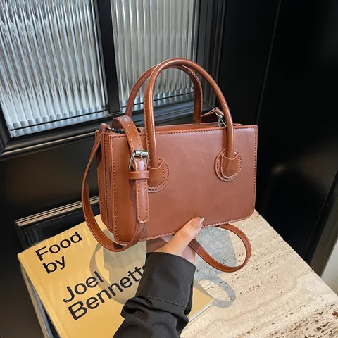 Borsa Quadrata Piccola in Pelle PU Minimalista da Donna Elegante Borsa a Mano con Cuciture Retro Tracolla per Pendolari Donna