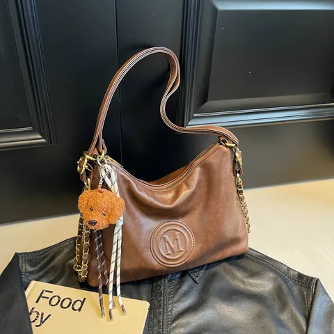 Vintage PU Leer Grote Capaciteit Schoudertas Met Kettingriem M Reliëf Tote Bag Voor Vrouwen Daily Casual Woon-Werkverkeer Handtas