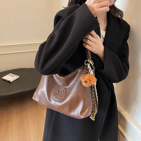 Vintage PU Leer Grote Capaciteit Schoudertas Met Kettingriem M Reliëf Tote Bag Voor Vrouwen Daily Casual Woon-Werkverkeer Handtas