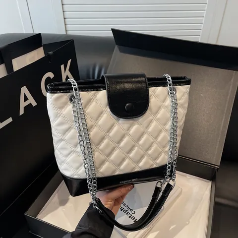 Bolso Bombonera Acolchado de Moda para Mujer Cuero PU Color de Contraste Bolso de Hombro Cruzado para Viaje Diario Casual