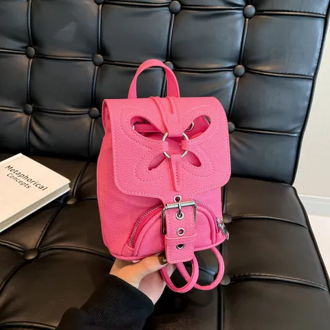 Damen Mode Mini PU Leder Rucksack Schmetterling Design Mit Gürtelschnalle Süß Cool Y2K Kleiner Rucksack Für Casual Alltag Streetwear