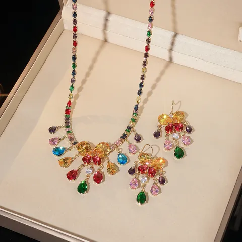 Collana E Orecchini In Lega Di Acciaio Inossidabile Con Zirconia Farfalla Colorata Boemia Gioielli Da Donna Regali Di Festa