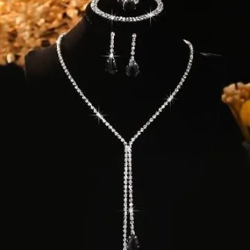 Luxury Alloy Zirconia Rhinestone Jewelry Set Tassel Necklace Earrings Bracelet Ring For Wedding Banquet Party Bridal Accessories Women