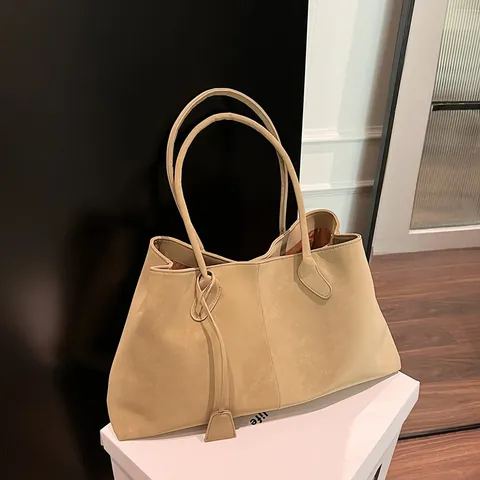 Women Large Capacity Matte PU Leather Tote Bag Minimalist Shoulder Handbag Retro Commuting Solid Color Daily Shopper Bag