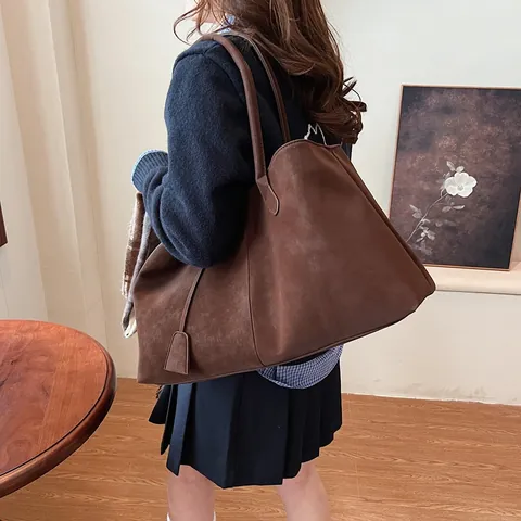 Women Large Capacity Matte PU Leather Tote Bag Minimalist Shoulder Handbag Retro Commuting Solid Color Daily Shopper Bag