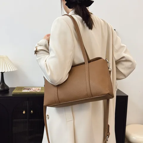Borsa Tote in Pelle PU a Grana Grossa per Donna Borsa a Spalla Minimalista da Pendolare Con Tracolla Regolabile