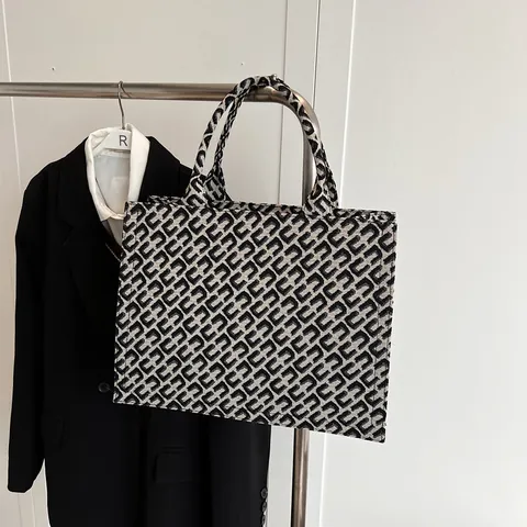 Bolso Tote de Tela Jacquard con Patrón Geométrico Gran Capacidad Bolso de Mano para Mujer Bolso de Hombro Vintage