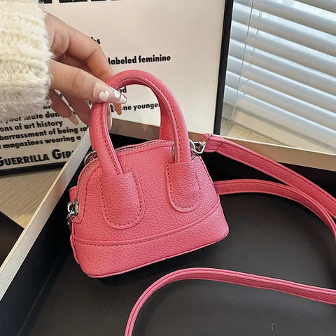 Women's Mini Shell Crossbody Bag Luxury Litchi Pattern PU Leather Top Handle Handbag Small Shoulder Purse for Lipstick