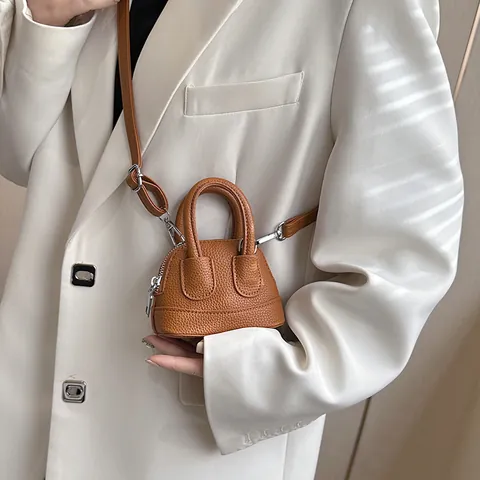 Women's Mini Shell Crossbody Bag Luxury Litchi Pattern PU Leather Top Handle Handbag Small Shoulder Purse for Lipstick