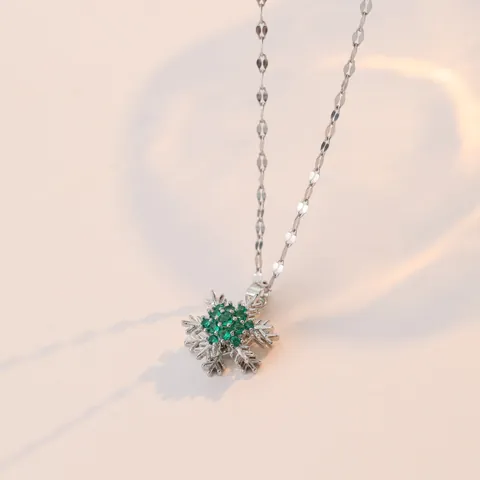 Titanium Steel Copper Zirconia Emerald Green Snowflake Necklace Earrings Ring Bracelet Jewelry Set For Women Christmas Gift