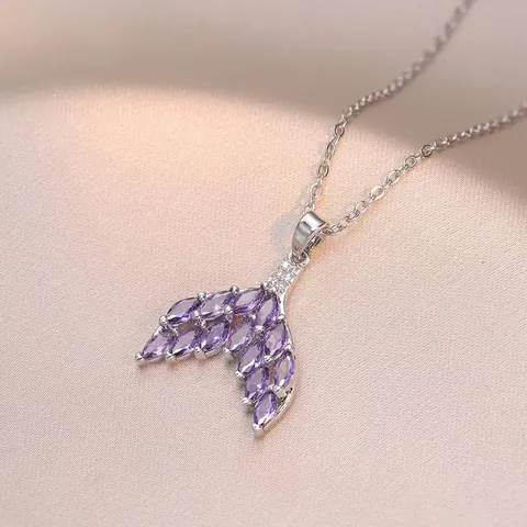 Titanium Steel Mermaid Tail Pendant Necklace For Women Elegant Marquise Zirconia Inlaid Fish Tail Clavicle Chain Jewelry