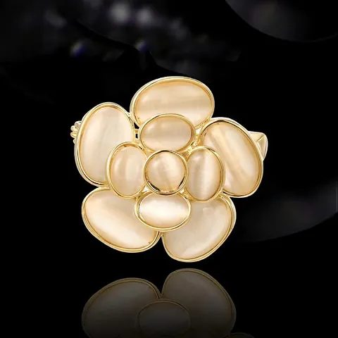 Camellia Bloem Broche Koperlegering Ingelegde Kattenoogsteen Elegante Japanse Koreaanse Stijl Mini Veiligheidsspeld