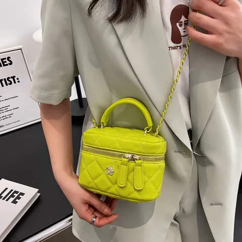 Damen Mode PU Leder Gesteppte Umhängetasche Luxus Designer Kette Box Tasche Kleine Schulter Handtasche