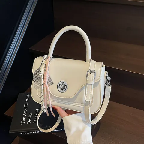 Women PU Leather Flap Crossbody Bag With Circular Metal Buckle And Chain Pendant Stylish Simple Urban Shoulder Bag Daily
