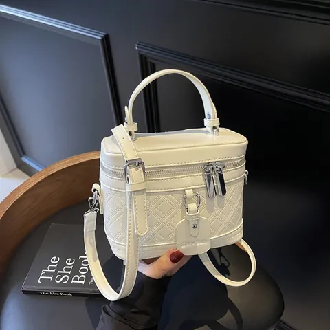 Vintage Gesteppte PU Leder Box Handtasche Für Damen Elegante Umhängetasche Mit Metallreißverschlüssen Und Griff Täglicher Arbeitsweg