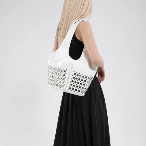 Women Rivet PU Leather Shoulder Bag Y2K Punk Rock Large Capacity Underarm Tote Bag Stylish Metallic Studded Daily Handbag