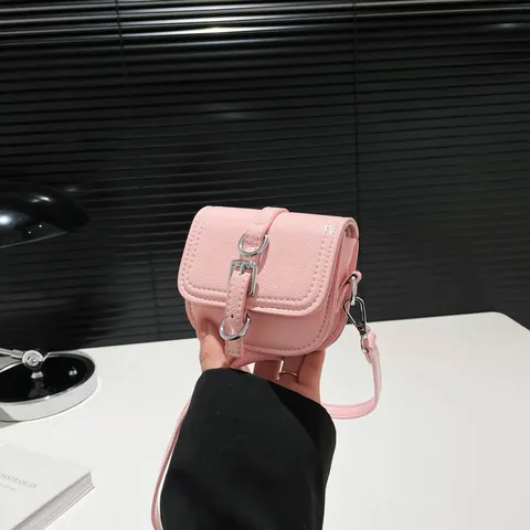 Bolso Bandolera Mini de Cuero PU para Mujer Diseño de Nicho Moda Color Sólido Bolso Cuadrado Pequeño Con Hebilla Plateada
