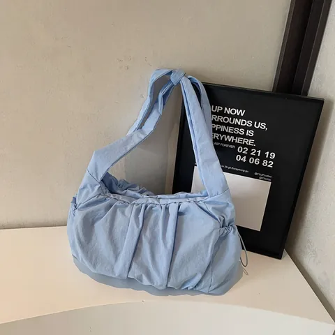 Bolso de Hombro Fruncido Casual para Mujer Gran Capacidad Bolso Tote de Nylon Bolso de Axila Minimalista Con Correa de Nudo Color Sólido