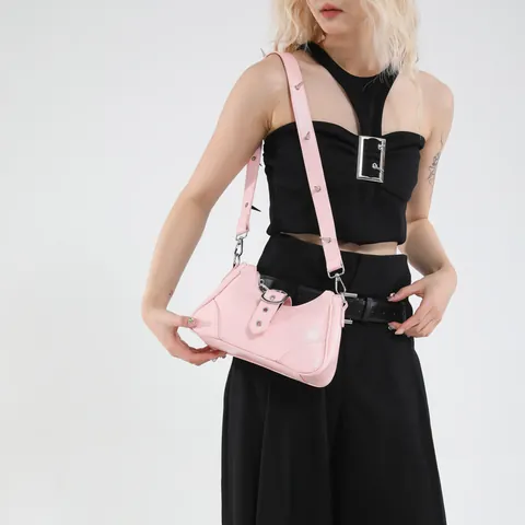 Bolso de Axila Punk con Remaches para Mujer Cuero PU Bolso de Hombro Pequeño con Puntas de Metal Plateado Moda Streetwear Y2K