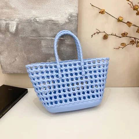 Women's Fashion Woven Tote Bag Hollow Out Large Capacity Plastic Jelly Basket Handbag Waterproof Beach Vacation Shopping Bag