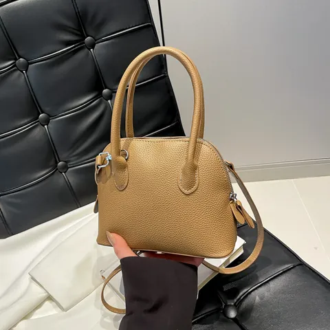 Women Fashion Shell Shape Handbag PU Leather Lychee Pattern Crossbody Bag With Top Handle Detachable Shoulder Strap Bag