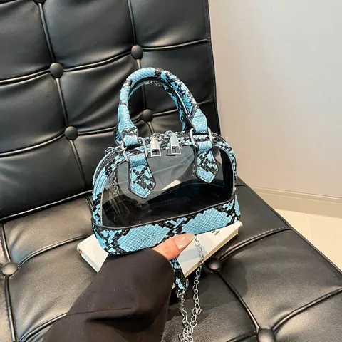 Mini Sac Coquille Transparent pour Femmes Patchwork PU Motif Animal Sac à Main en PVC Avec Bandoulière Chaîne en Argent