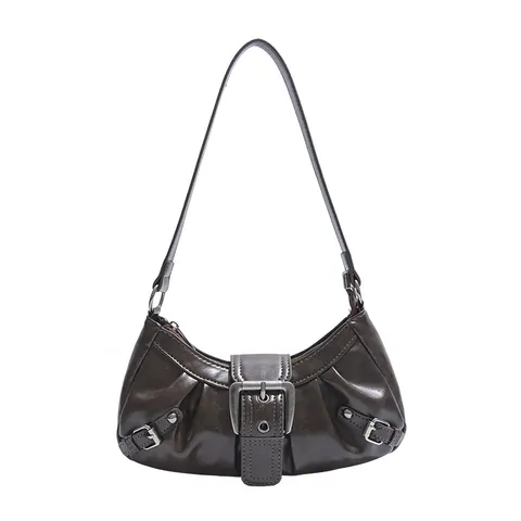 Borsa a Spalla Hobo in Pelle PU Vintage Y2K Con Grande Fibbia in Metallo Plissettata Stile Wasteland Retrò Donna