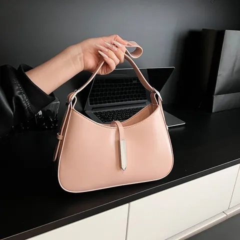 Women's PU Leather Underarm Bag Vintage Solid Color Shoulder Bag With Silver Metal Buckle Commuter Small Square Fashion Handbag
