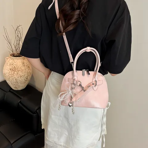 Sac à Main Coquille Femme Nœud Perlé Cuir PU Doux Sac à Bandoulière Mode Minimaliste Petit Sac Fourre-Tout Usage Quotidien