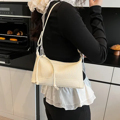 Bolso de Axila de Cuero PU Plisado Vintage para Mujer Bolso de Hombro Pequeño Minimalista con Correa Ajustable Moda