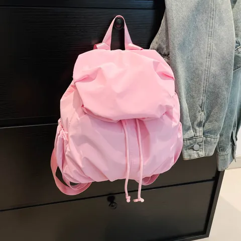 Mochila Casual Ligera para Mujer Tela Gran Capacidad con Cordón Bolsa Escolar Plisada Minimalista Moda Viaje Daypack