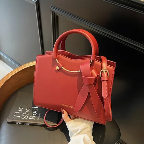 Bolso Tote de Moda para Mujer de Cuero PU Gran Capacidad con Lazo y Asa de Anillo Metálico Bolso Elegante de Hombro