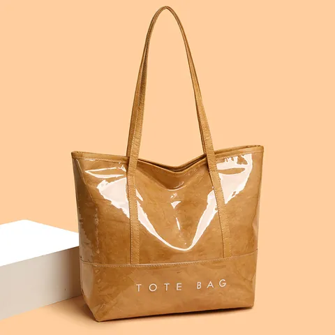 Damen Retro Glänzend Lackleder Tragetasche Große Kapazität Buchstabendruck Schultertasche Für Arbeit Einkaufen Lässige Tasche
