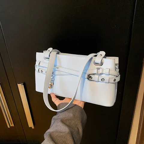 Bolso de Hombro de Cuero PU para Mujer Con Colgante de Estrella y Corazón Correas de Hebilla Color Sólido Estilo Y2K Bolso