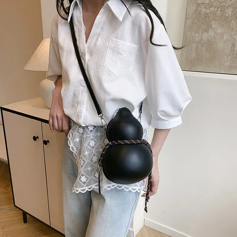 Borsa a Tracolla Creativa a Forma di Zucca per Donna Pelle PU Borsa a Spalla alla Moda Con Decorazione in Corda Intrecciata