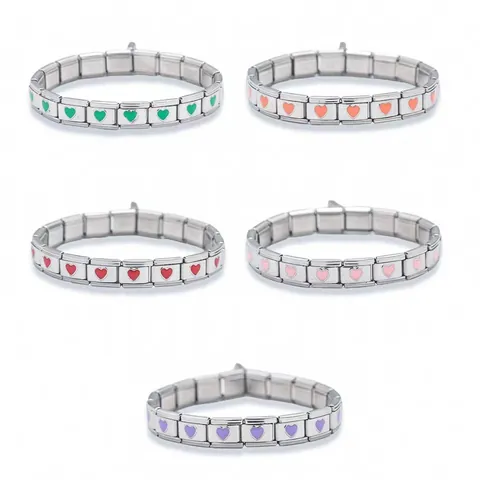 Stainless Steel Italian Charm Bracelet For Women Modular Heart Enamel Pattern Stretch Link Wristband Jewelry Gift