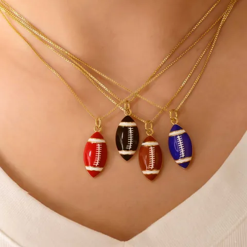 18K Vergoldet Kupfer American Football Anhänger Halskette Bunte Emaille Rugby Ball Charm Kette Schmuck Für Herren Damen Sport Geschenk