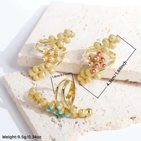 Anillo Abierto de Cobre Chapado en Oro 18K Ojo Turco para Mujer Bohemio Abalorios Esmalte Anillo Ajustable Joyería Étnica