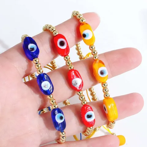 Handmade Evil Eye Bracelet 18K Gold Plated Copper Beaded Adjustable Woven Rope Lucky Protection Jewelry Gift For Women Men
