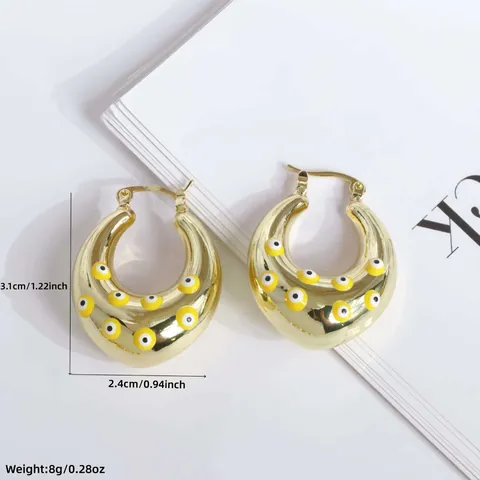 18K Gold Plated Copper Evil Eye Chunky Hoop Earrings For Women Multicolored Enamel Drip Oil Geometric Huggie Earrings Jewelry Gift