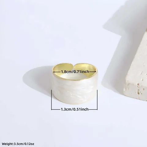 Anillo Abierto de Banda Ancha de Moda Ajustable Esmalte Colorido Textura de Mármol Chapado en Oro 18K Cobre Anillo Para Mujer Joyería de Moda
