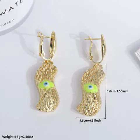 Pendientes Colgantes de Cobre Chapados en Oro de 18K con Ojo Turco para Mujer Joyería Étnica Vintage de Metal Esmaltado en Forma de Cacahuete
