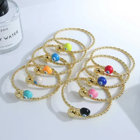 Twisted Rope Evil Eye Open Bangle For Women 18K Gold Plated Copper Enamel Devil Eye Adjustable Cuff Bracelet Jewelry Gift