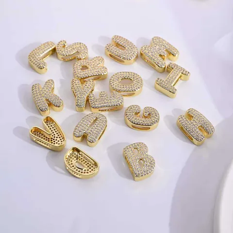 Fashion Copper Zirconia Alphabet Initial Letter Charms For DIY Jewelry Making Necklaces Bracelets 18K Gold Plated Heart Star Accessory